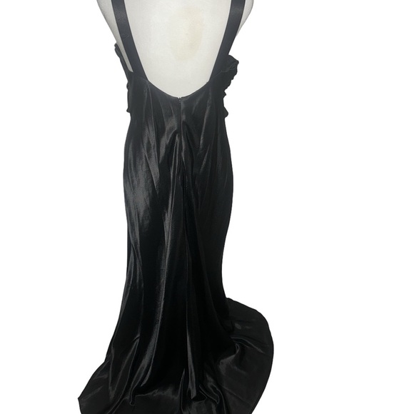 VTG 90 Y2K Prom Dress Black Whimsigoth Glam Vamp Satiny Slinky Sexy Maxi Gown 12 - Picture 3 of 6